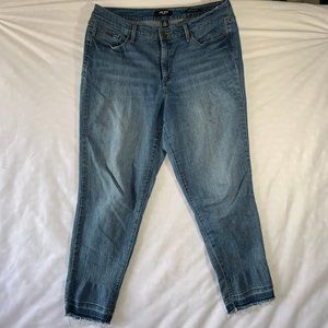 NINE WEST JEANS WOMENS‎ 14 CIGARETTE SKINNY ANKLE BLUE MID RISE FRAY HEM